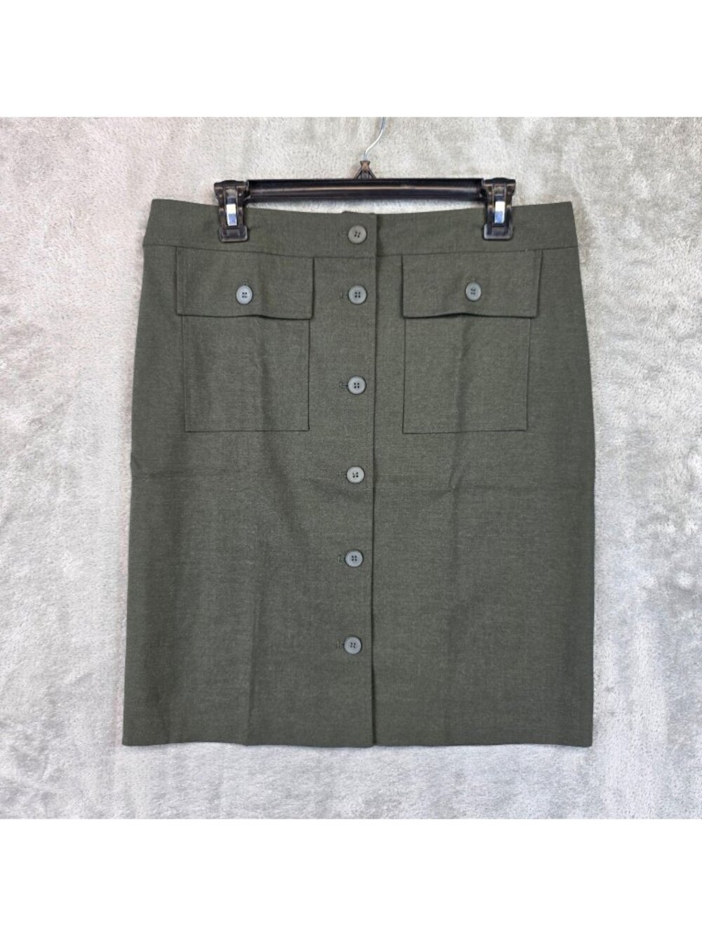 Vintage Esprit Skirt Womens 11/12 Green Button Front Pencil Knee Pockets Stretch